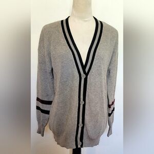 Matty M Gray and Black Striped Cardigan Ladies' Varsity Cardigan Viscose Yarn